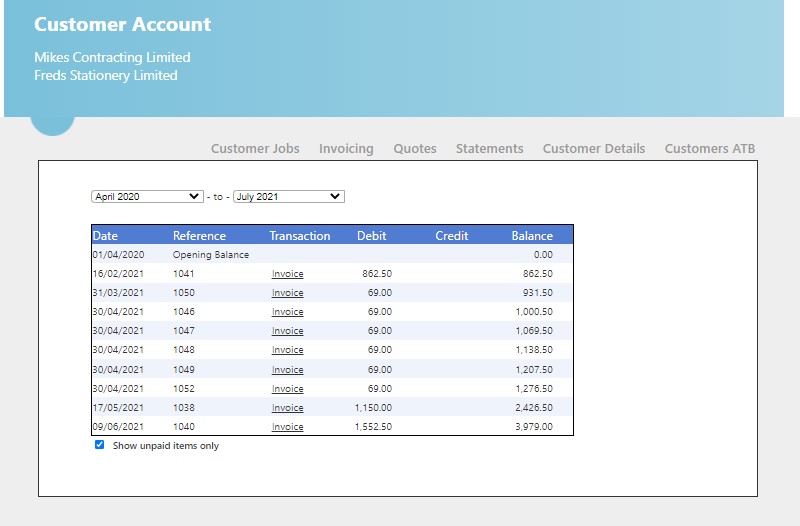 Debtor account history
